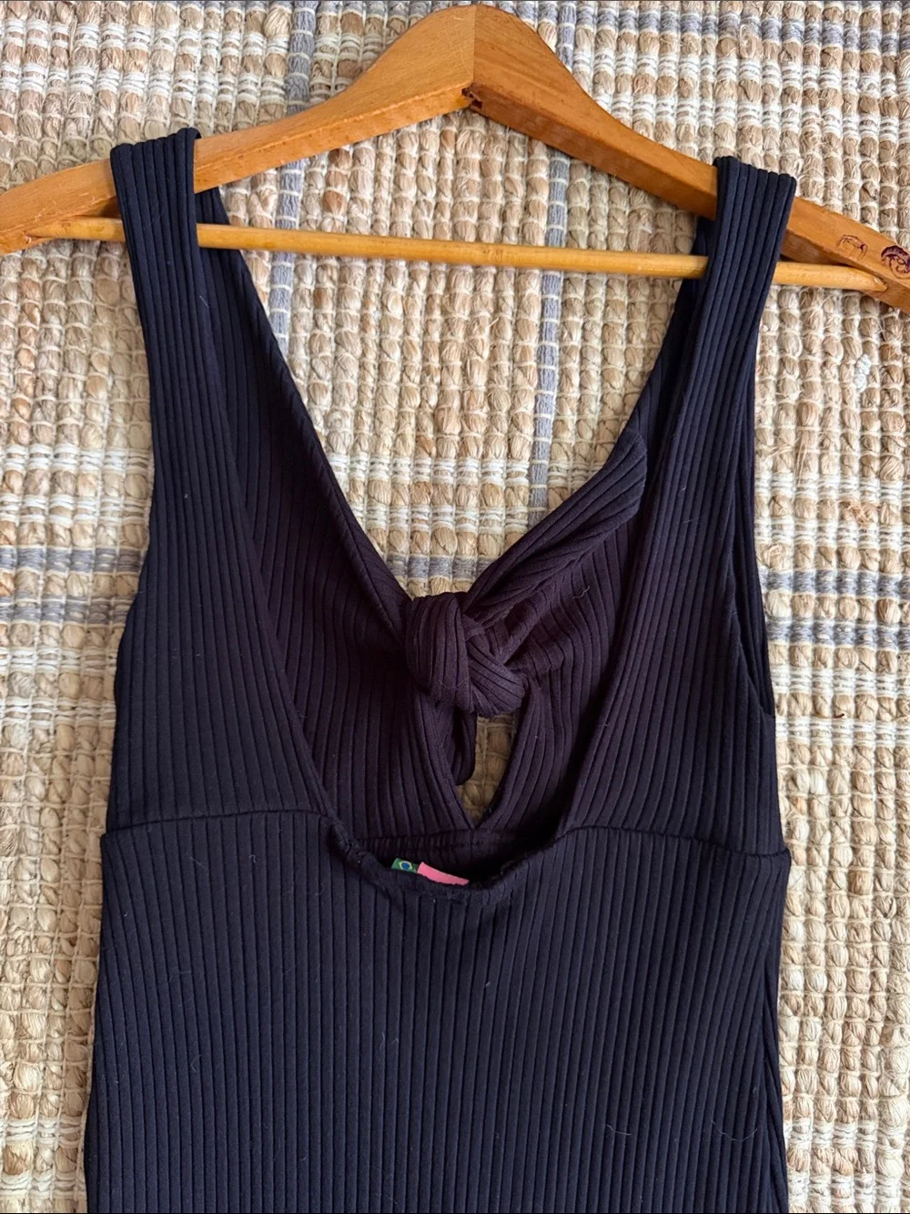 Farm Rio Black Ribbed Knit Dress Tie at Bust sz P = Small EUC